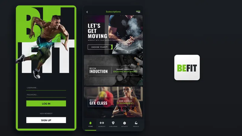 Befit onboarding and class screens