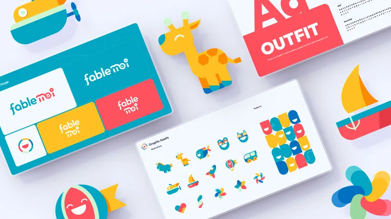 Fable moi branded packaging, stickers and icon set