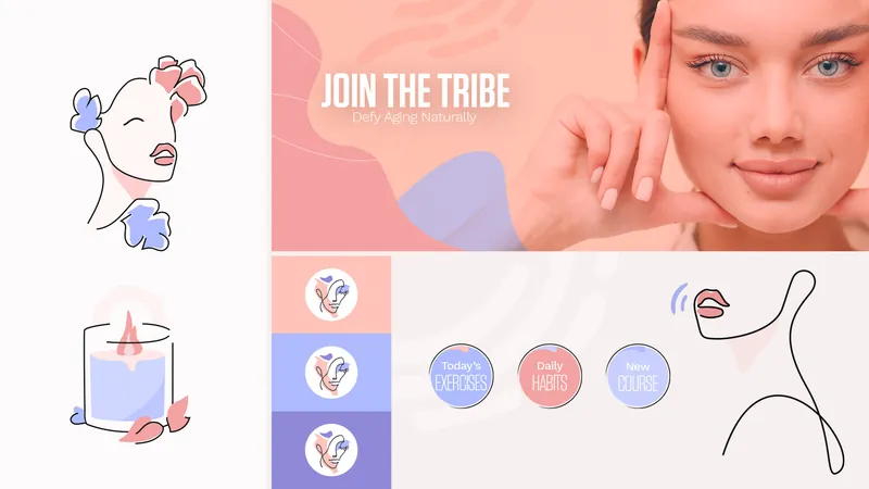 Facetribe “Join the tribe” visuals with line-art illustrations