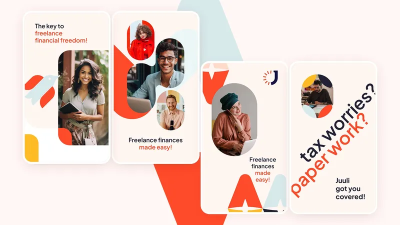 Juuli social media posts: “The key to freelance financial freedom!”, “Freelance finances made easy!” and “tax worries? paperwork?”