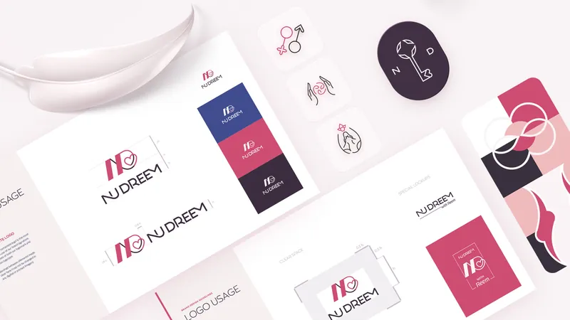 Nu Dreem stationery and business cards in pink and navy