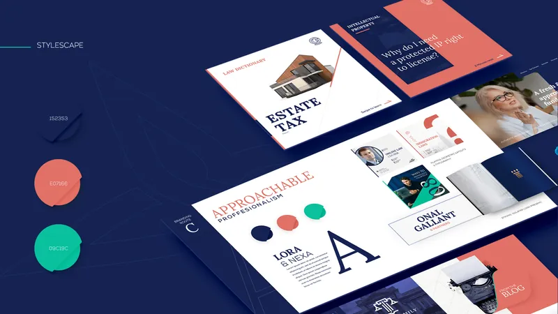Onal Gallant & Partners stylescape with brochures and colour swatches