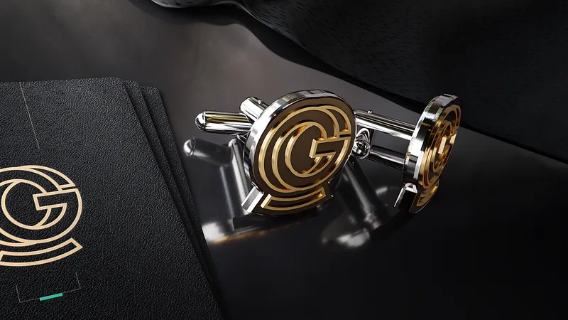 Onal Gallant & Partners gold monogram cufflinks on black leather