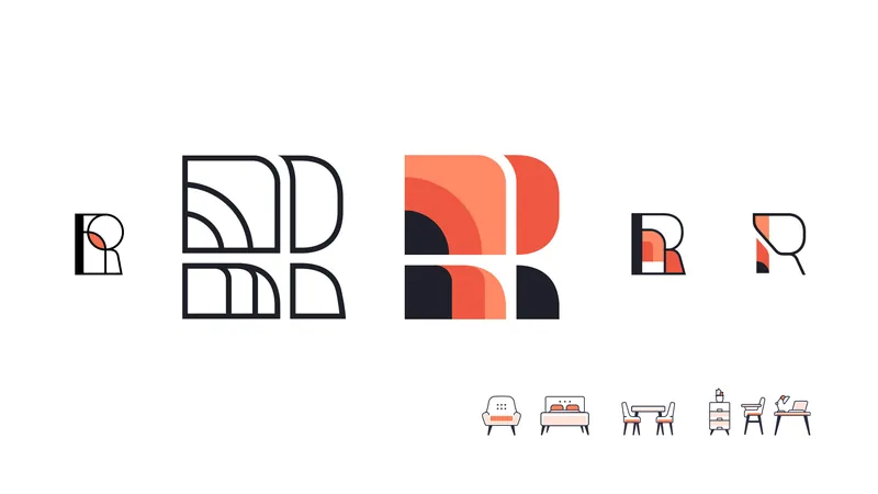 Romano logo construction and furniture icons