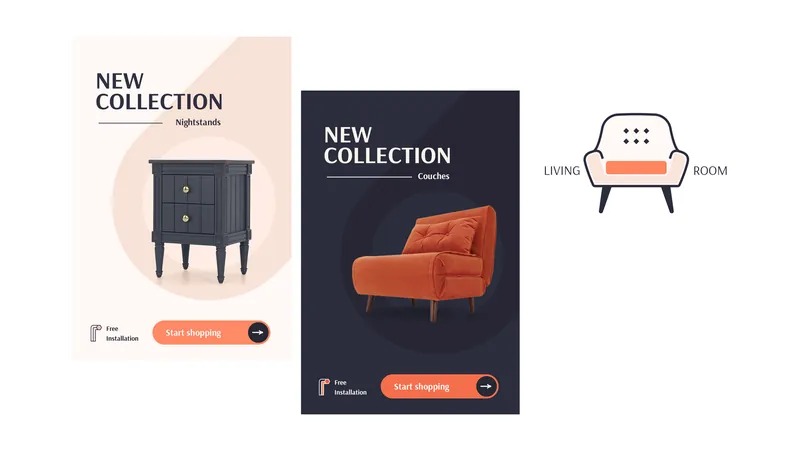 Romano new collection posters with a nightstand and an armchair