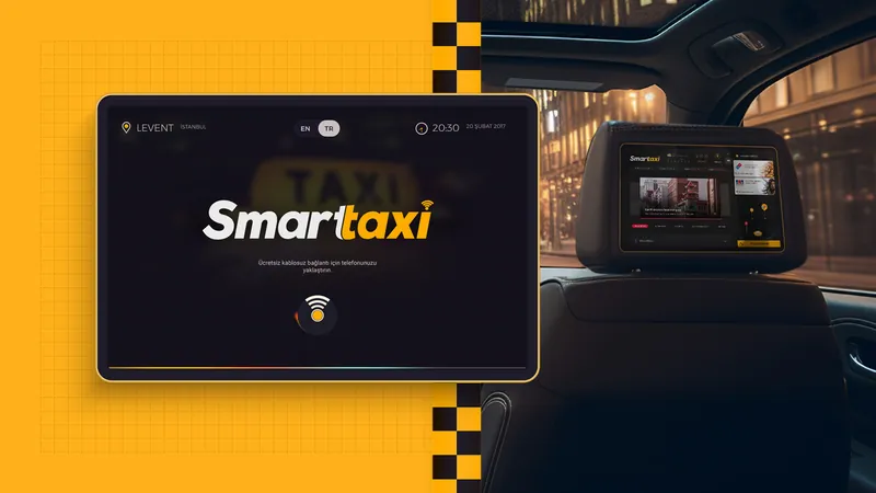 Smarttaxi in-cab tablet showing the welcome screen