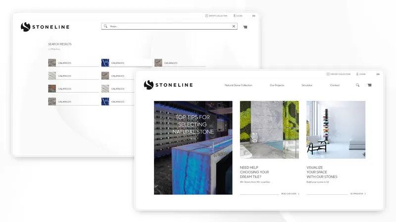 Stoneline product catalogue and stone detail pages
