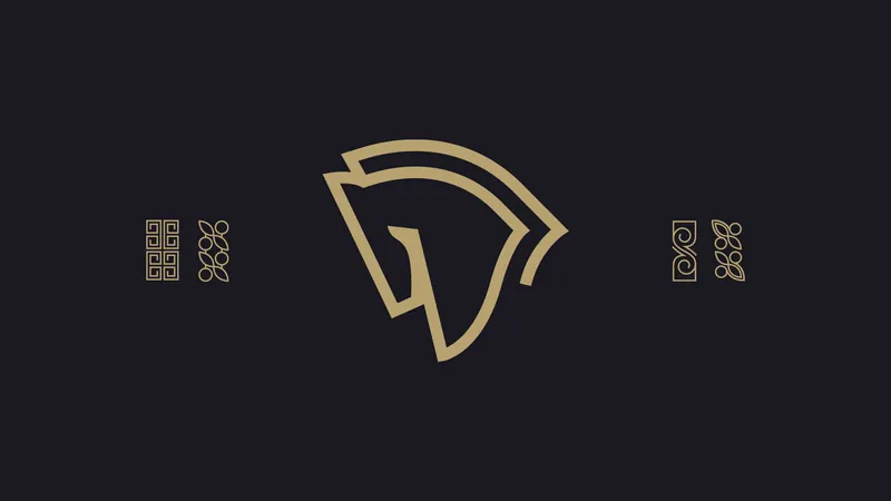 Troya gold horse-head mark and pattern on black