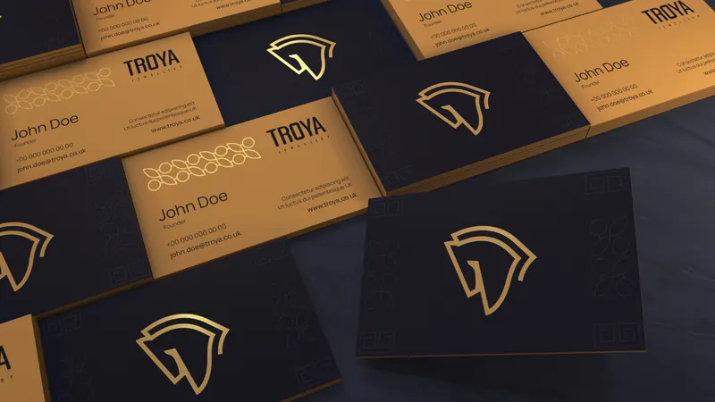Troya Jewellery gold-foil business cards
