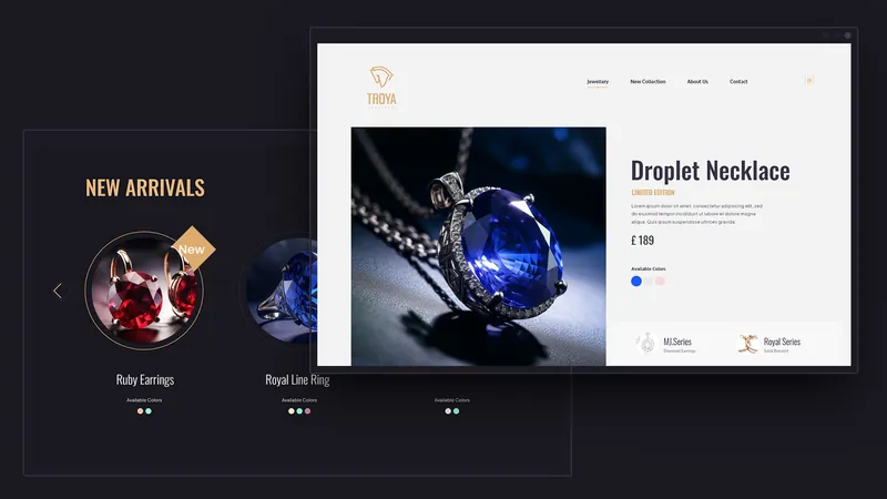 Troya Jewellery website: new arrivals and droplet necklace