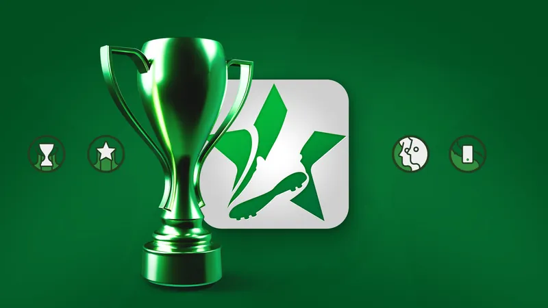 Tyro star logo app icon beside a trophy on green