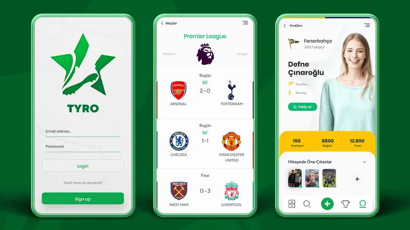 Tyro sign-in, fixtures and profile screens