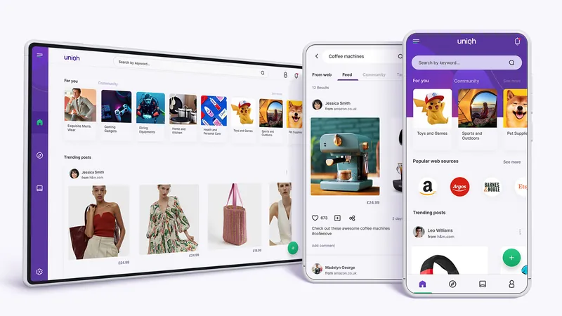 Uniqh shopping app on a tablet and phone with product feeds