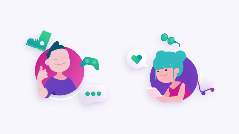 Uniqh character illustrations of two users chatting