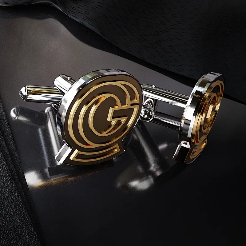 Gold cufflinks engraved with the Onal Gallant monogram